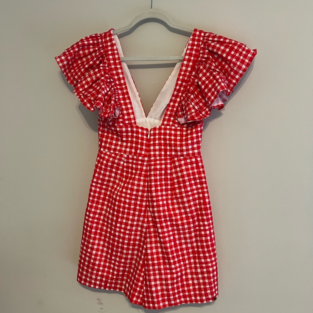 Hutch Red Gingham Ruffle-Shoulder romper - Picture 3 of 5